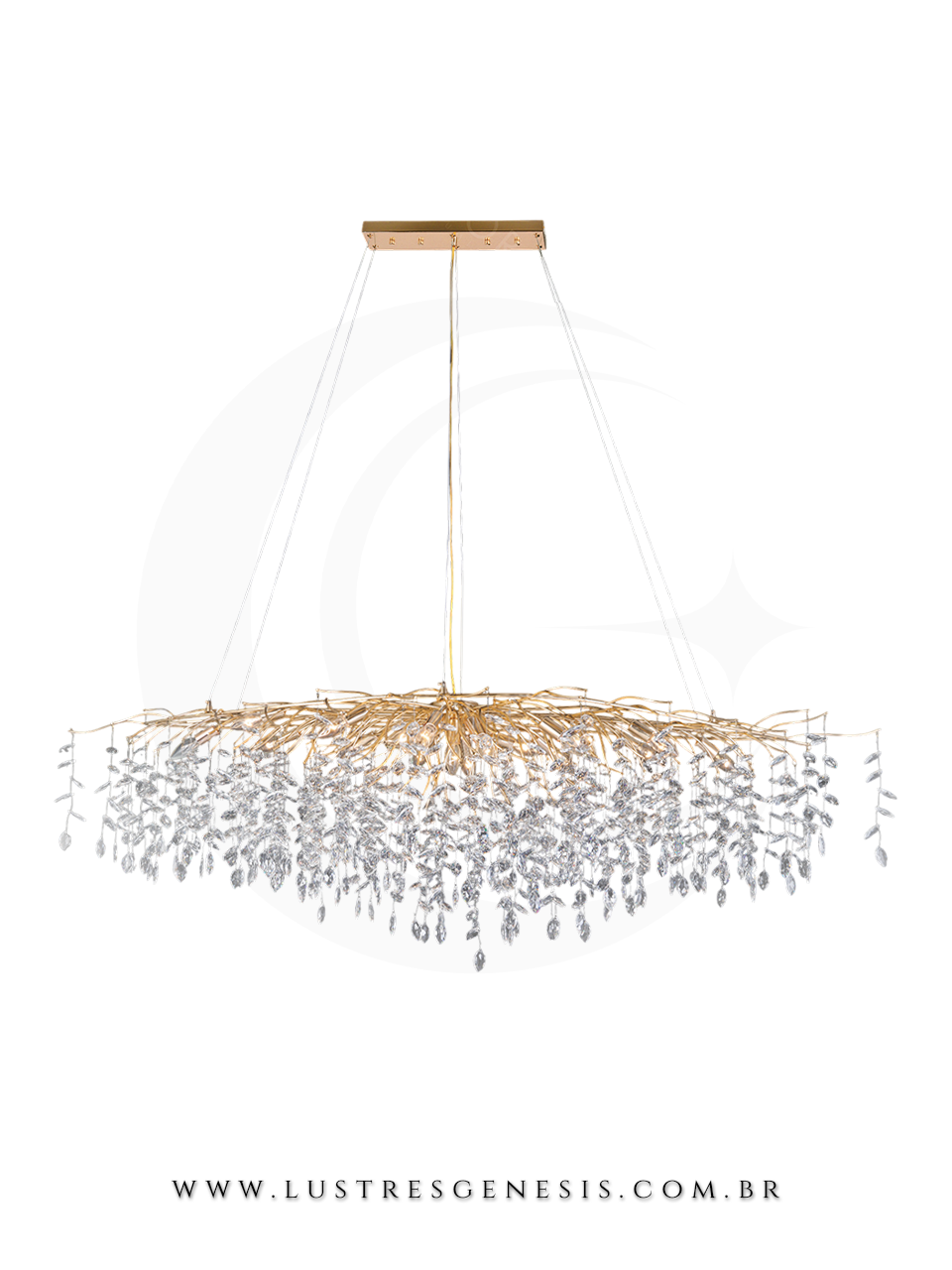 Lustre de Cristal Semente Dourado 180x55m Para Sua Sala de Jantar 